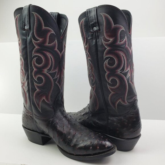 Nocona Boots Black Cherry Full Quill Ostrich Cowboy Barely Worn in Box Men 9.5 D main image 13